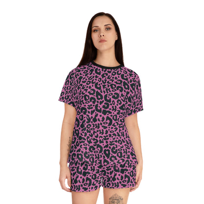 Pink Leopard Print Short Pajama Set