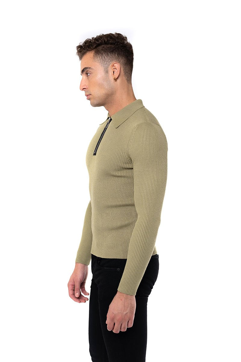 FANG: Long Sleeve Knitted Polo with Exposed Zipper